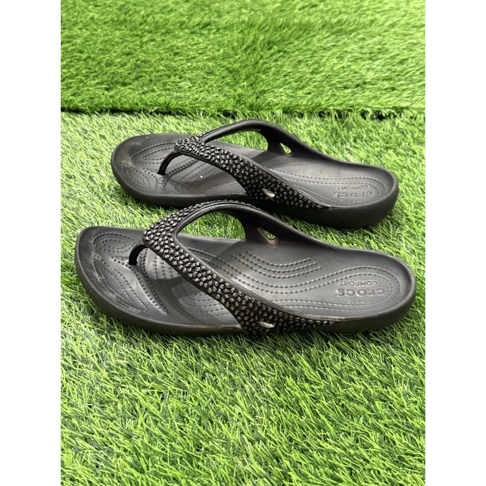 Crocs Kadee II Embellished Flip Flop Sandals Crystal Rhinestones Gems Black 11